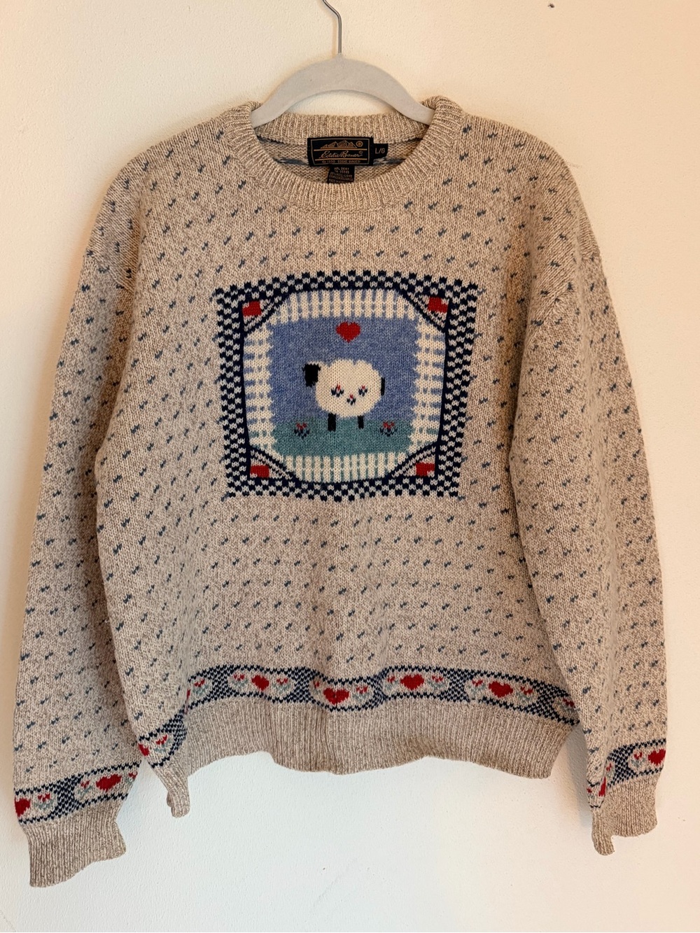 🐑 ♥️ 🪡 Vintage 90s Eddie Bauer cottagecore wool sheep heart knit sweater